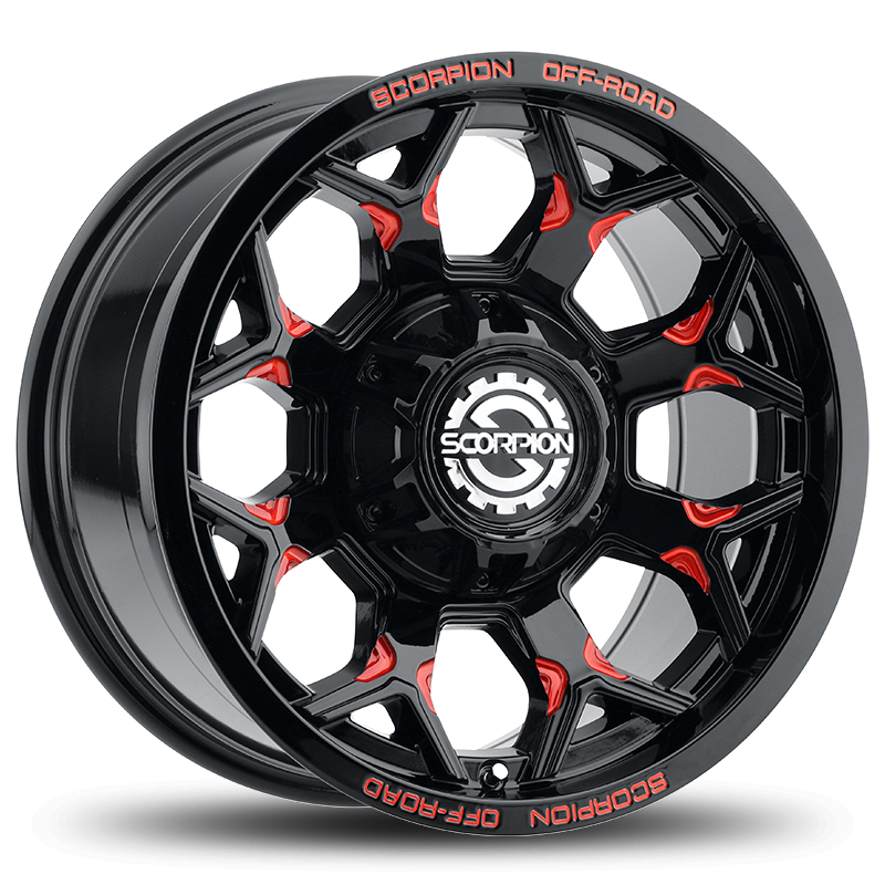 VCT Defender Wheel 6lug Gloss Black Milled Red Tint 17x9